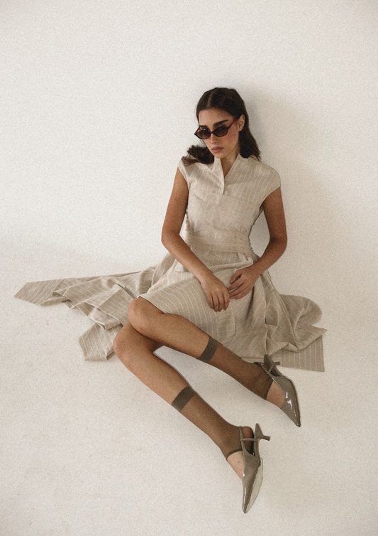 OLEANA DRESS - STRIPE BEIGE