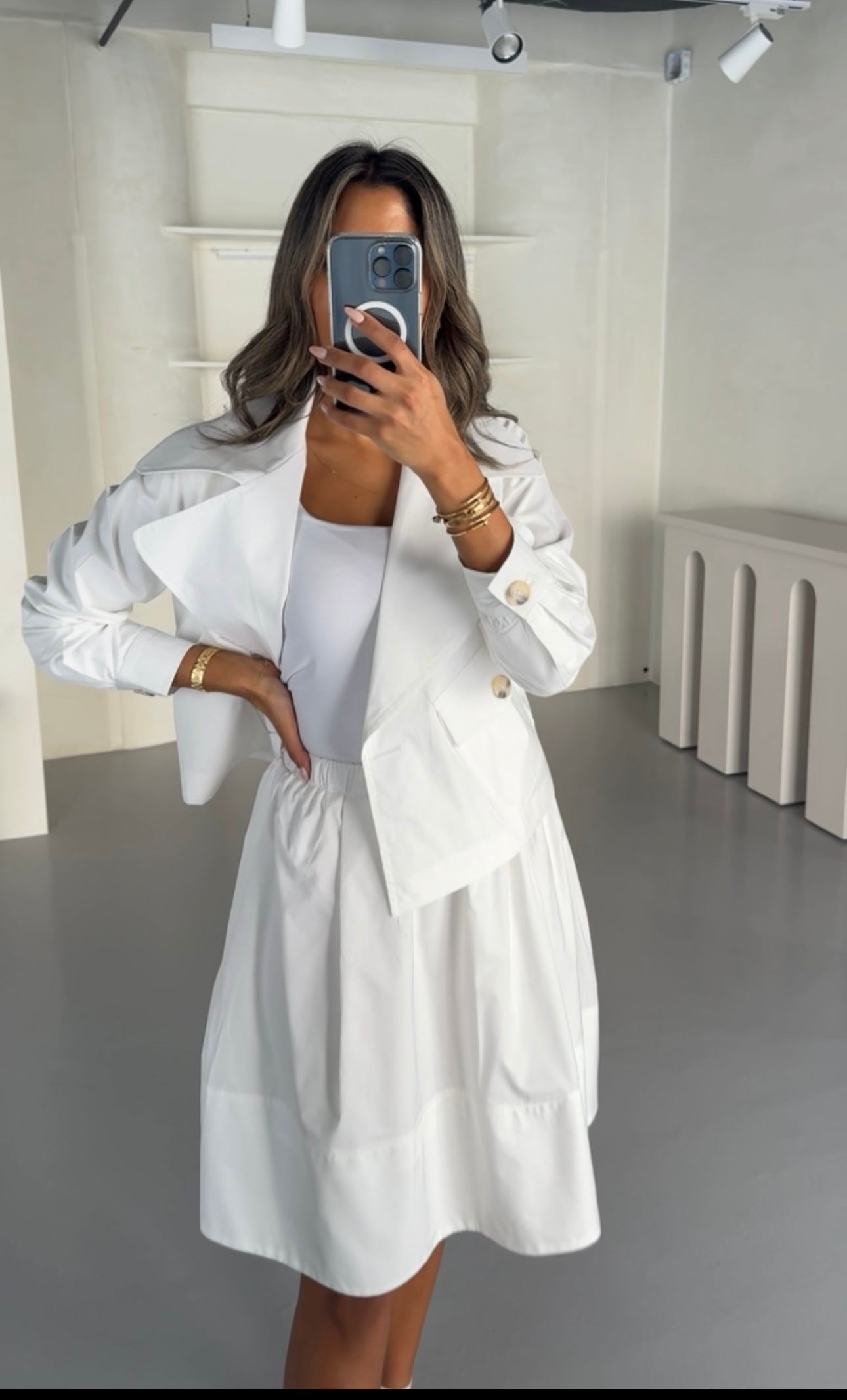 LOOK 2- WHITE SKIRT COORD SET (LONG/SHORT SLEEVE)