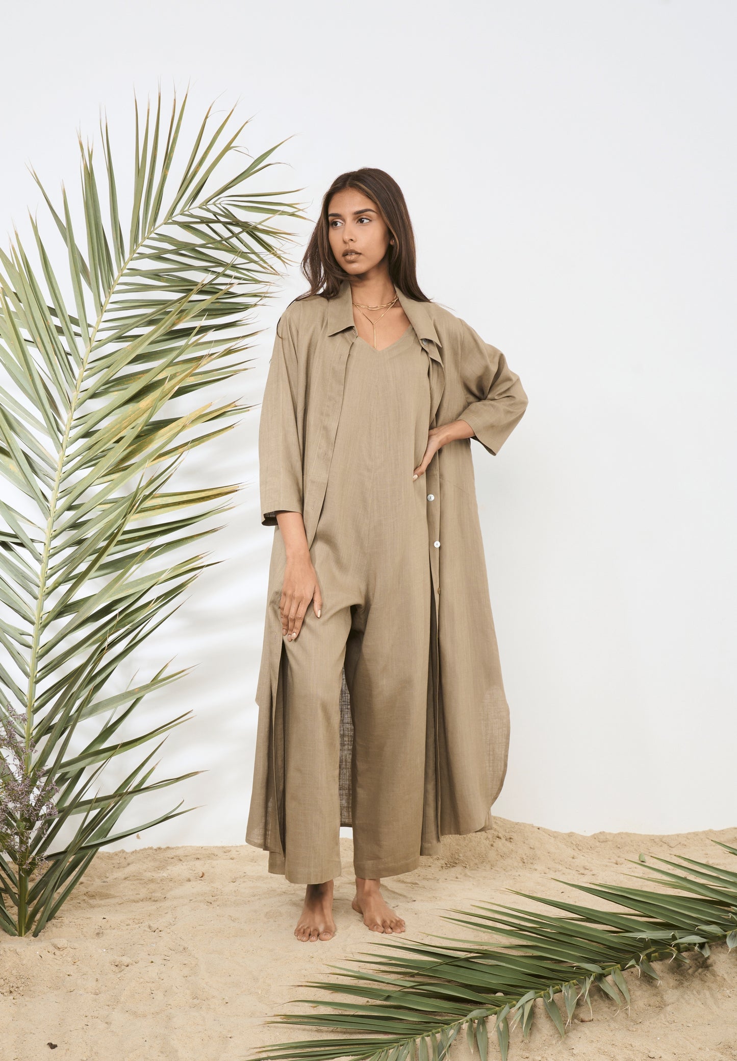 LINEN JUMPSUIT COORD (khaki)