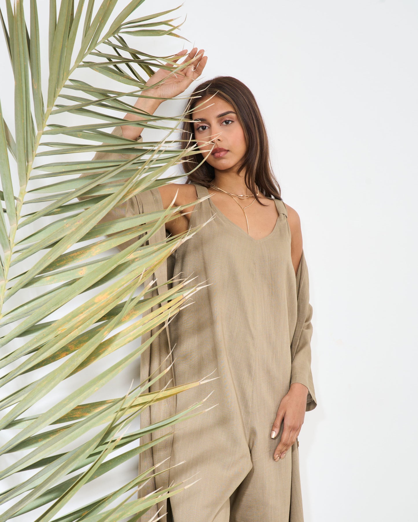LINEN JUMPSUIT COORD (khaki)