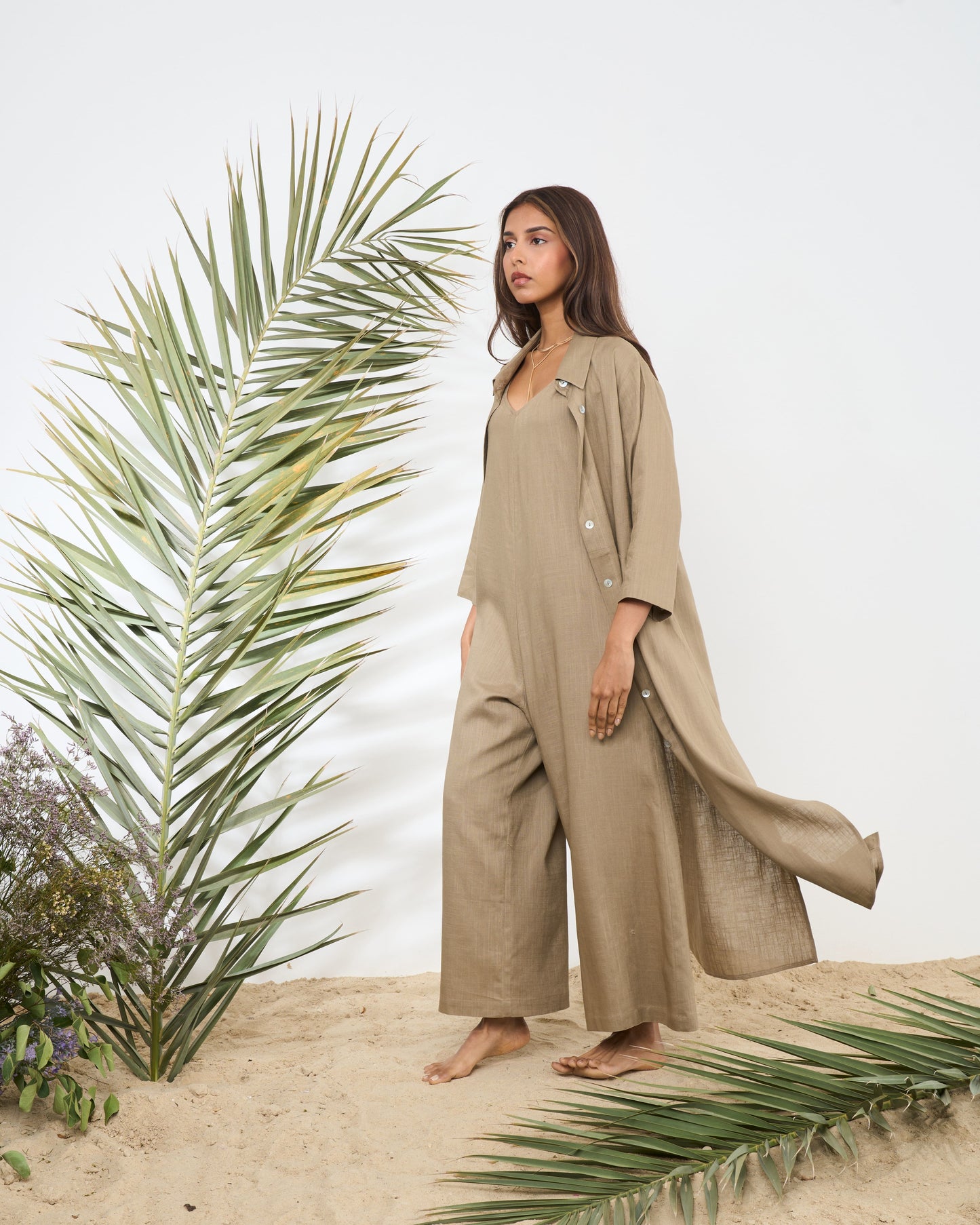 LINEN JUMPSUIT COORD (khaki)