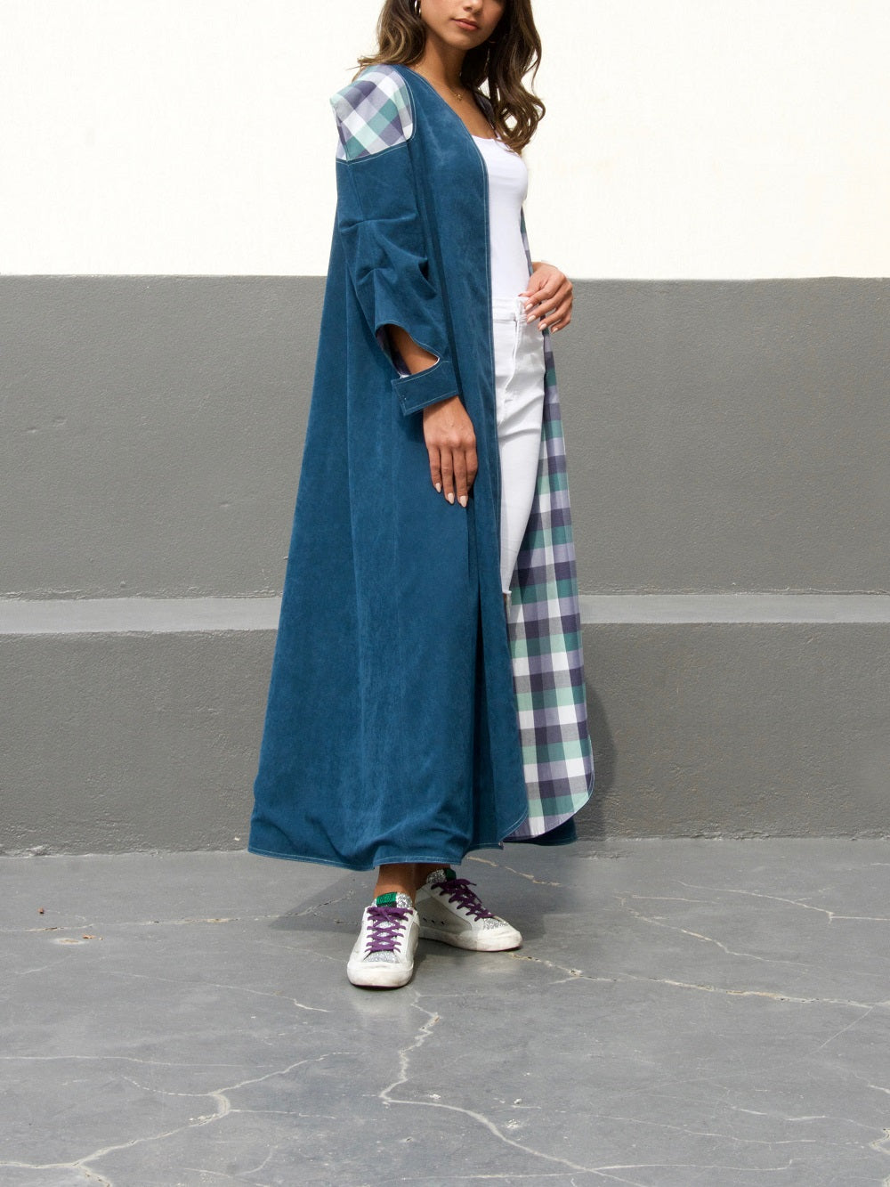 ONE SLEEVED SUEDE JACKET - TEAL