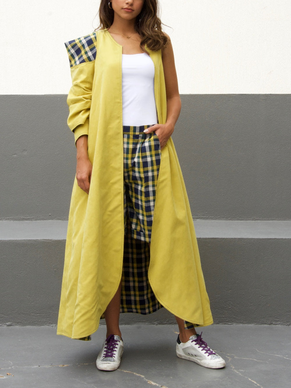 ONE SLEEVE SUEDE JACKET - YELLOW