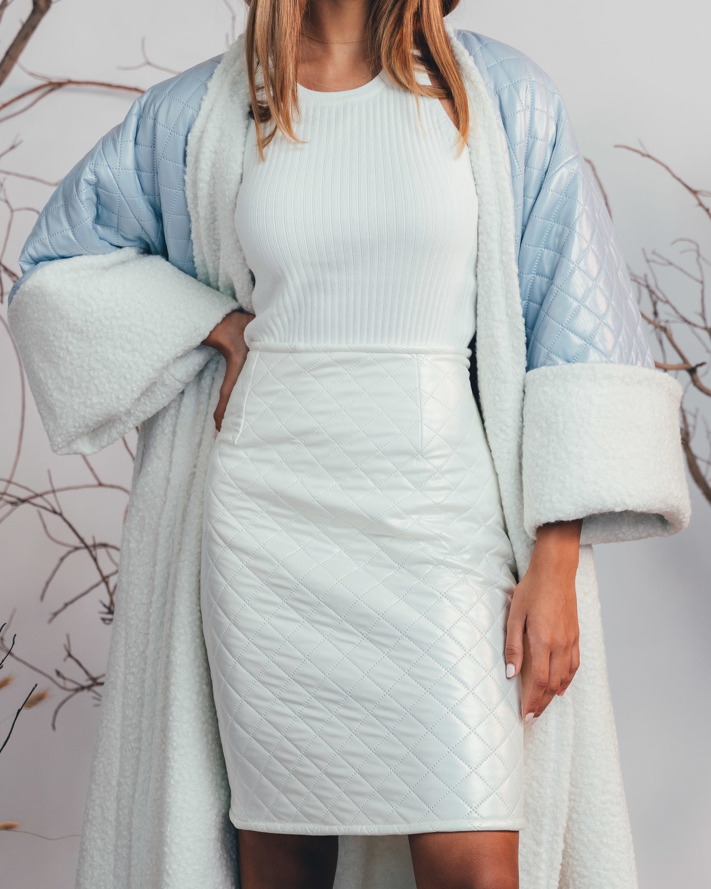 QUILTED LEATHER SKIRT (WHITE)