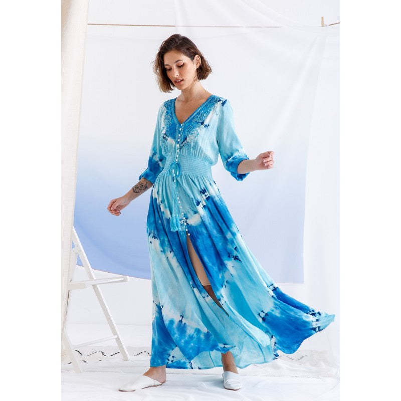 EMBELLISHED TIE DYE LONG SLEEVES (TURQUOISE)