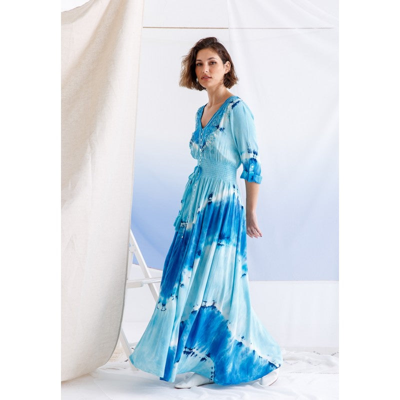 EMBELLISHED TIE DYE LONG SLEEVES (TURQUOISE)