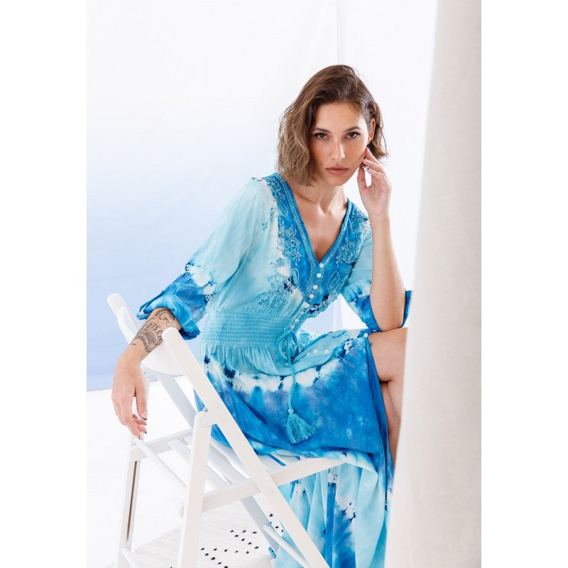 EMBELLISHED TIE DYE LONG SLEEVES (TURQUOISE)