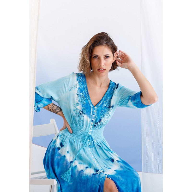 EMBELLISHED TIE DYE LONG SLEEVES (TURQUOISE)