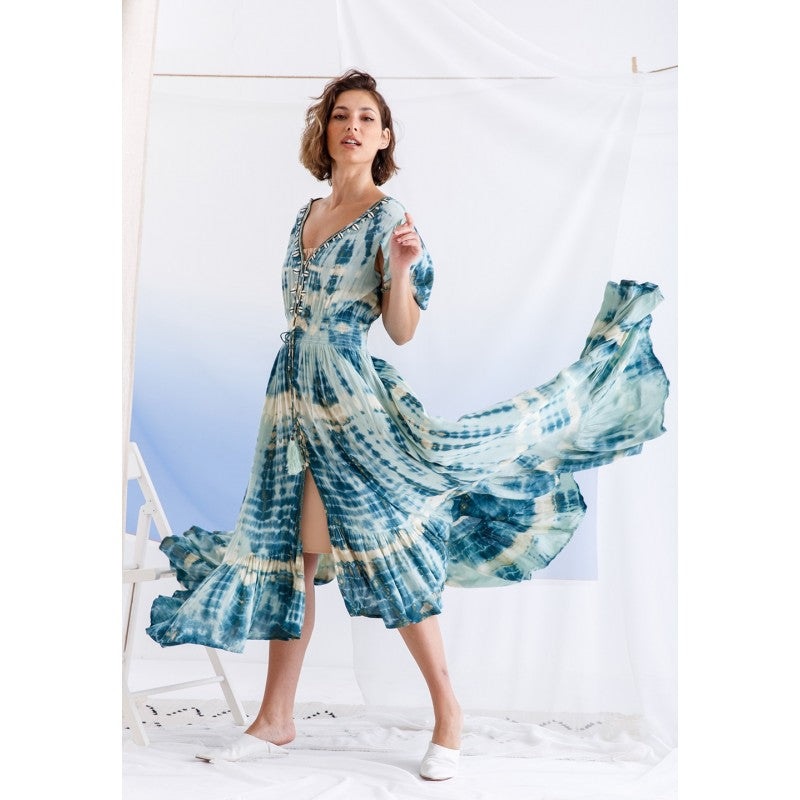 HIGH LOW TIE DYE DRESS (BLUE)