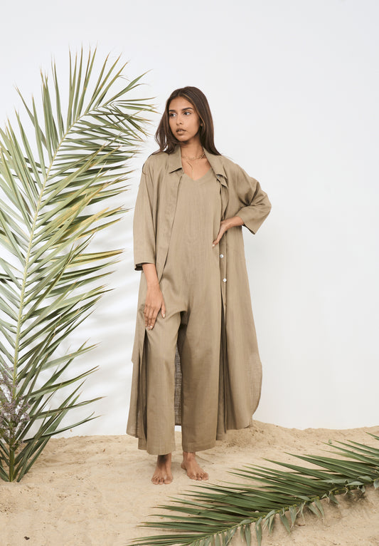 LINEN JUMPSUIT COORD (khaki)