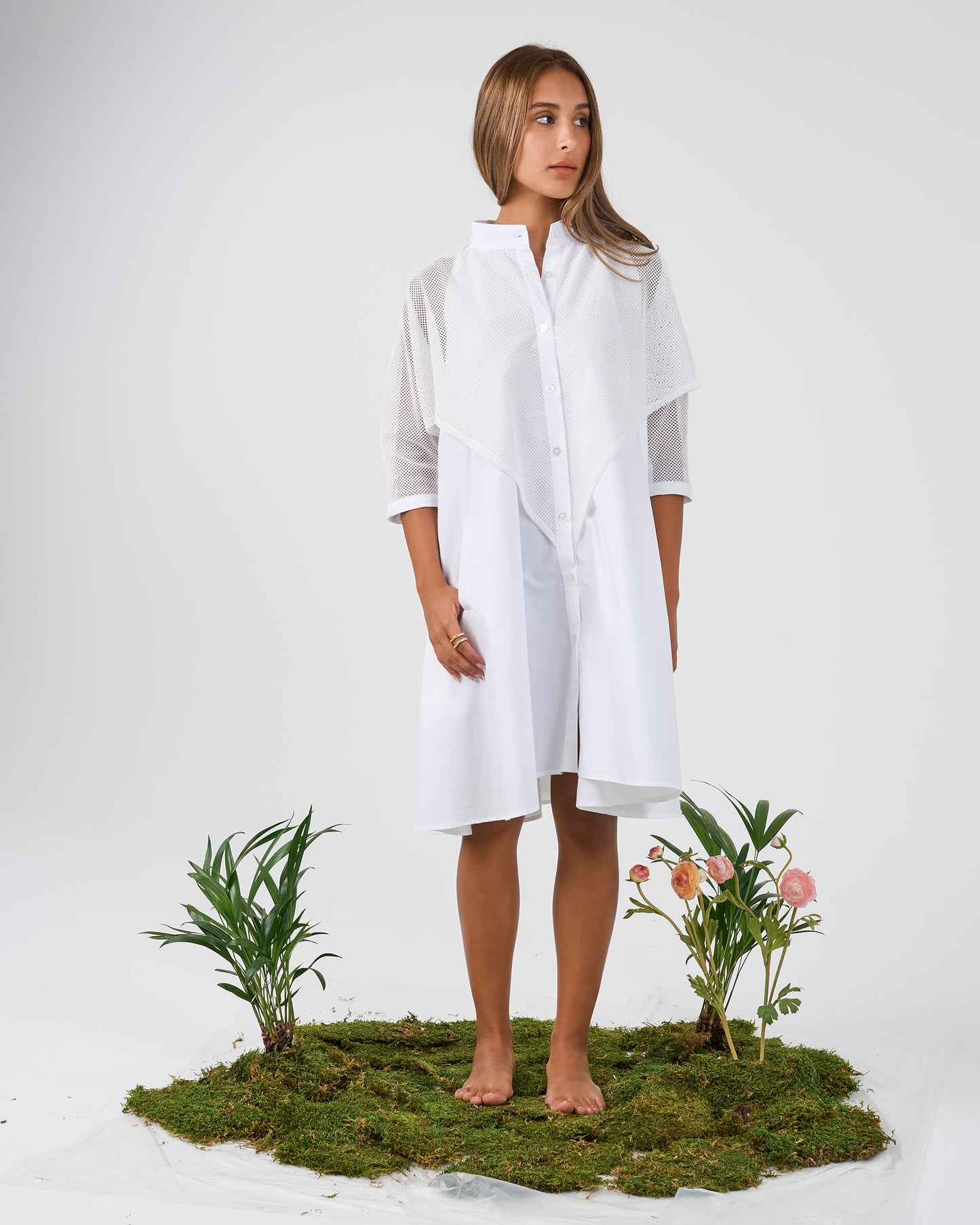 MESH POPLIN DRESS