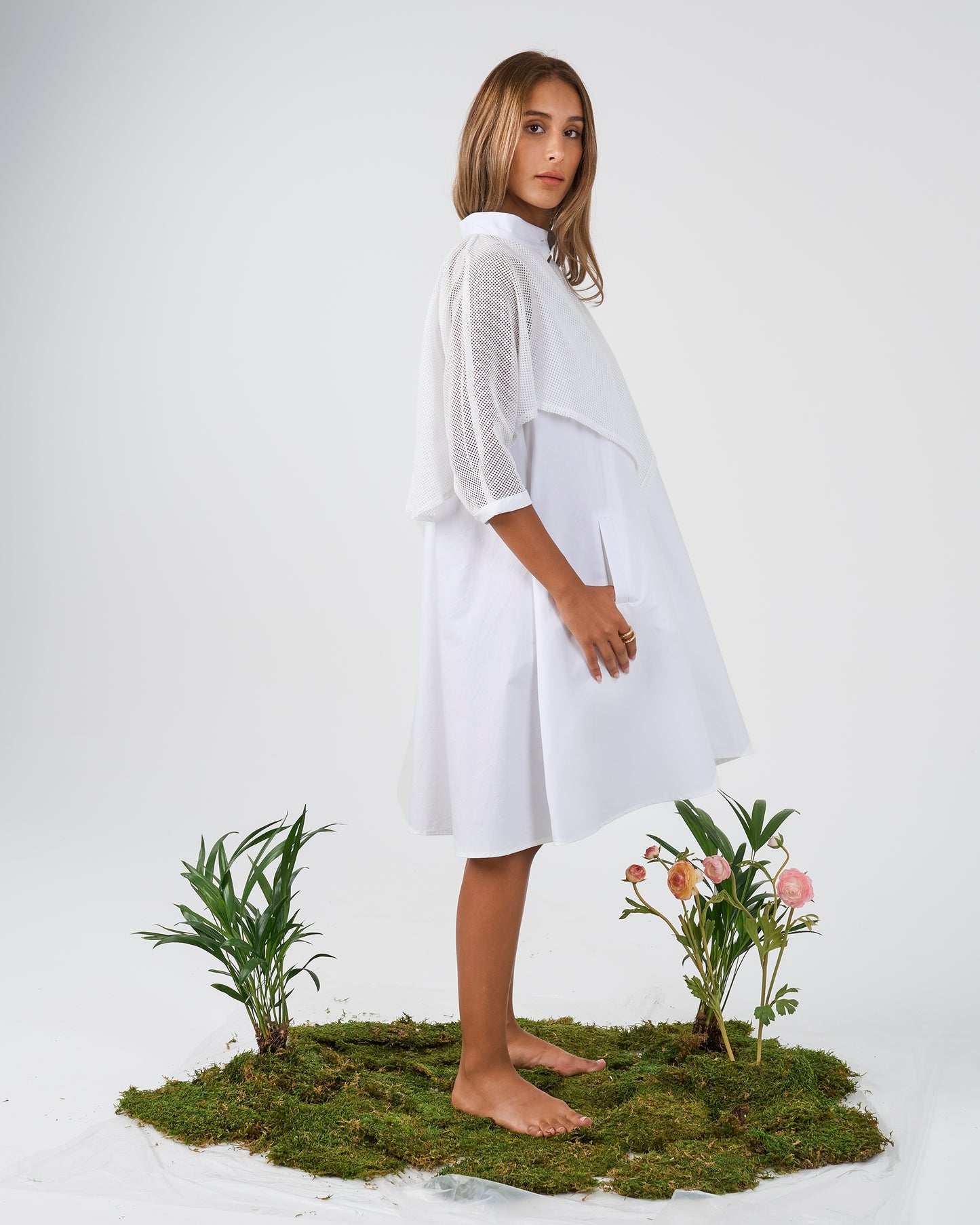 MESH POPLIN DRESS