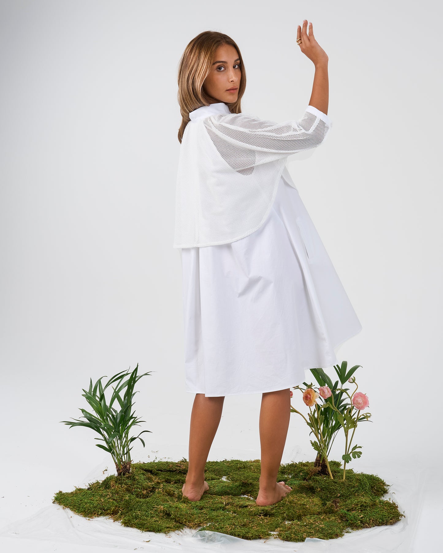 MESH POPLIN DRESS