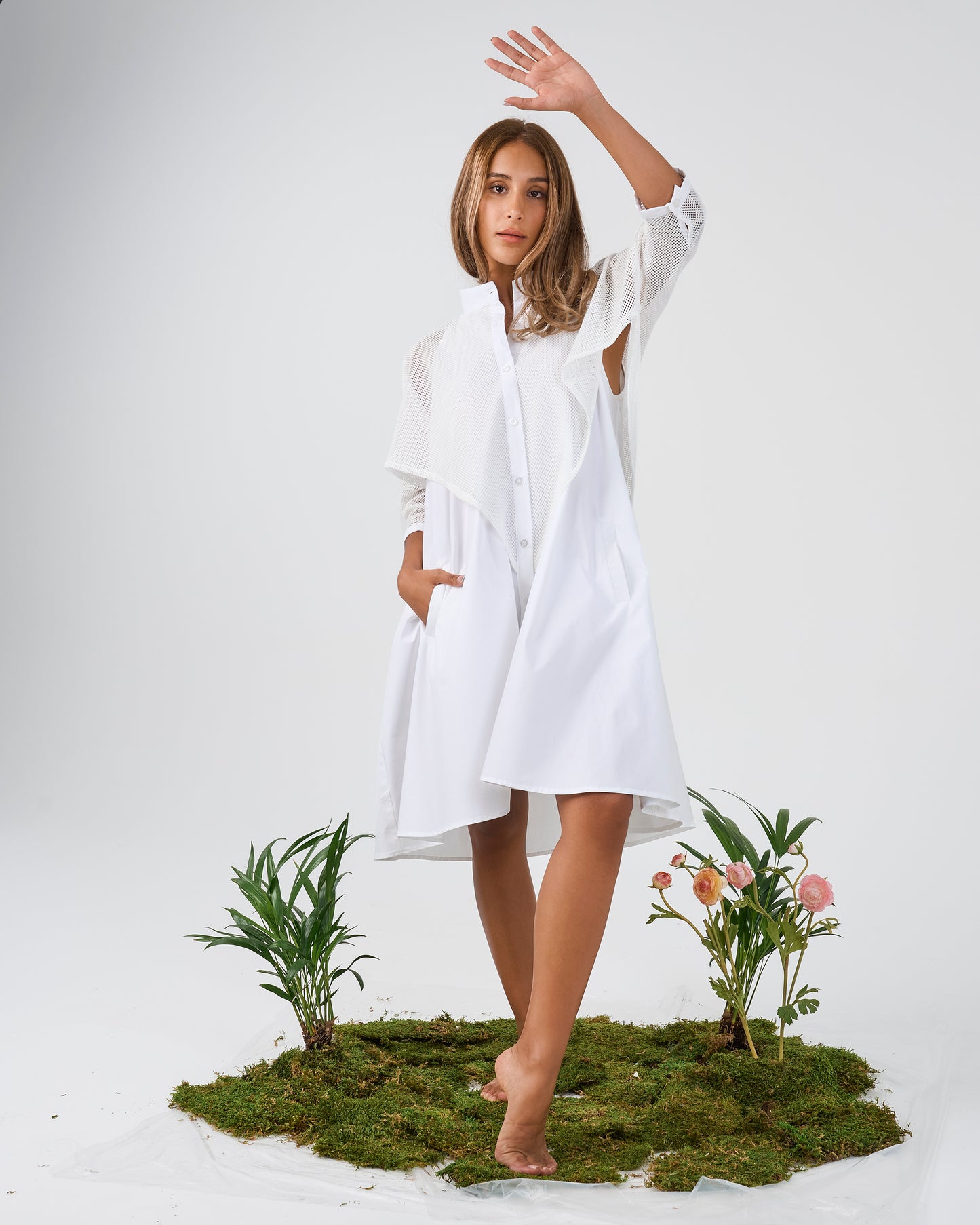 MESH POPLIN DRESS