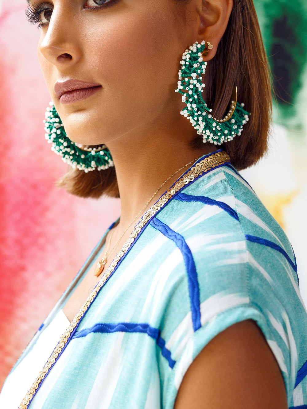 EMERALD BEADED HOOPS