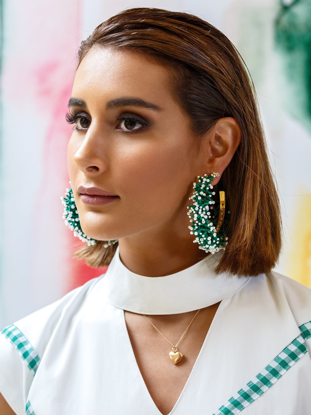 EMERALD BEADED HOOPS
