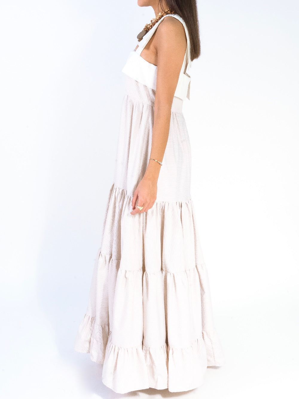 Ibiza layered dress -Striped Beige