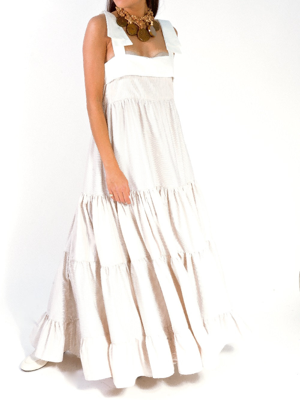 Ibiza layered dress -Striped Beige