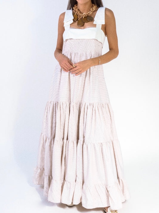 Ibiza layered dress -Striped Beige