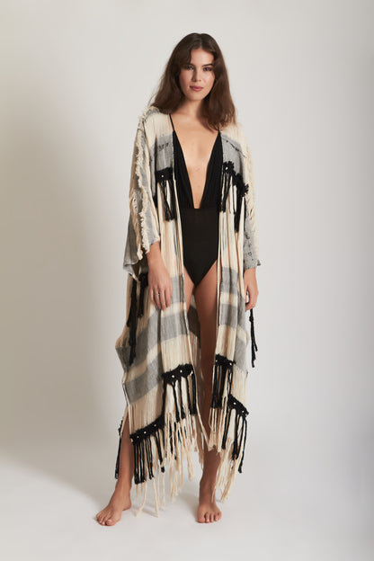 WAGA FRINGED KIMONO COVERUP