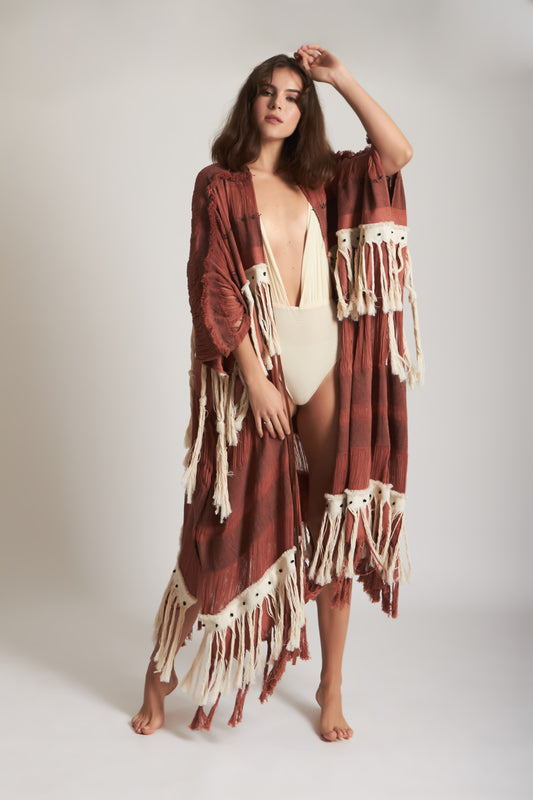 WAGA FRINGED KIMONO COVERUP