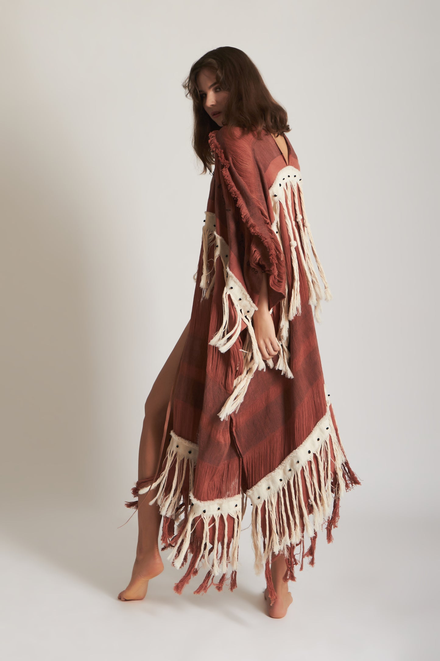 WAGA FRINGED KIMONO COVERUP