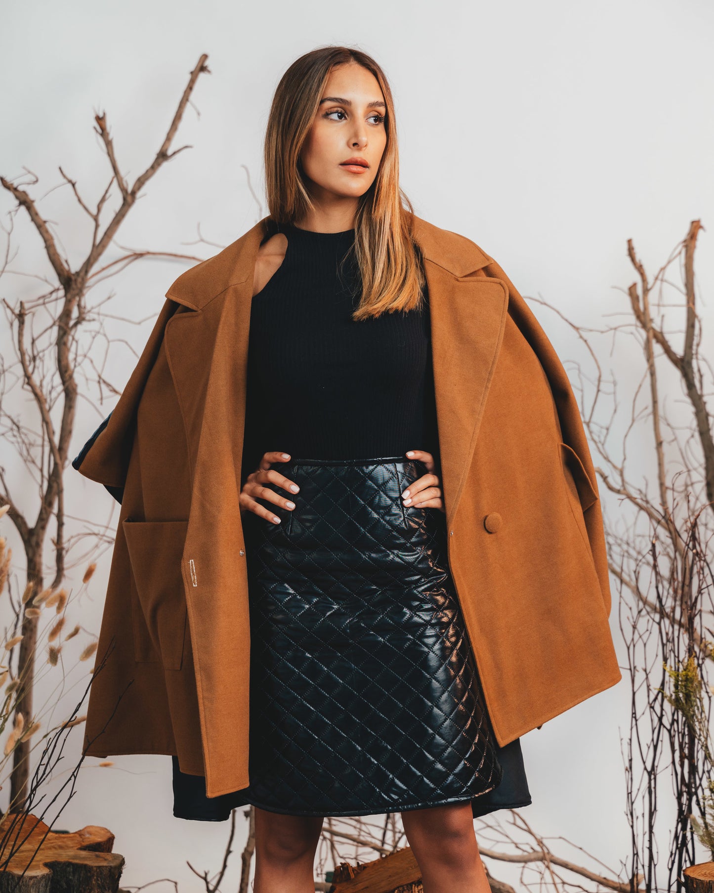 QUILTED LEATHER SKIRT (BLACK)