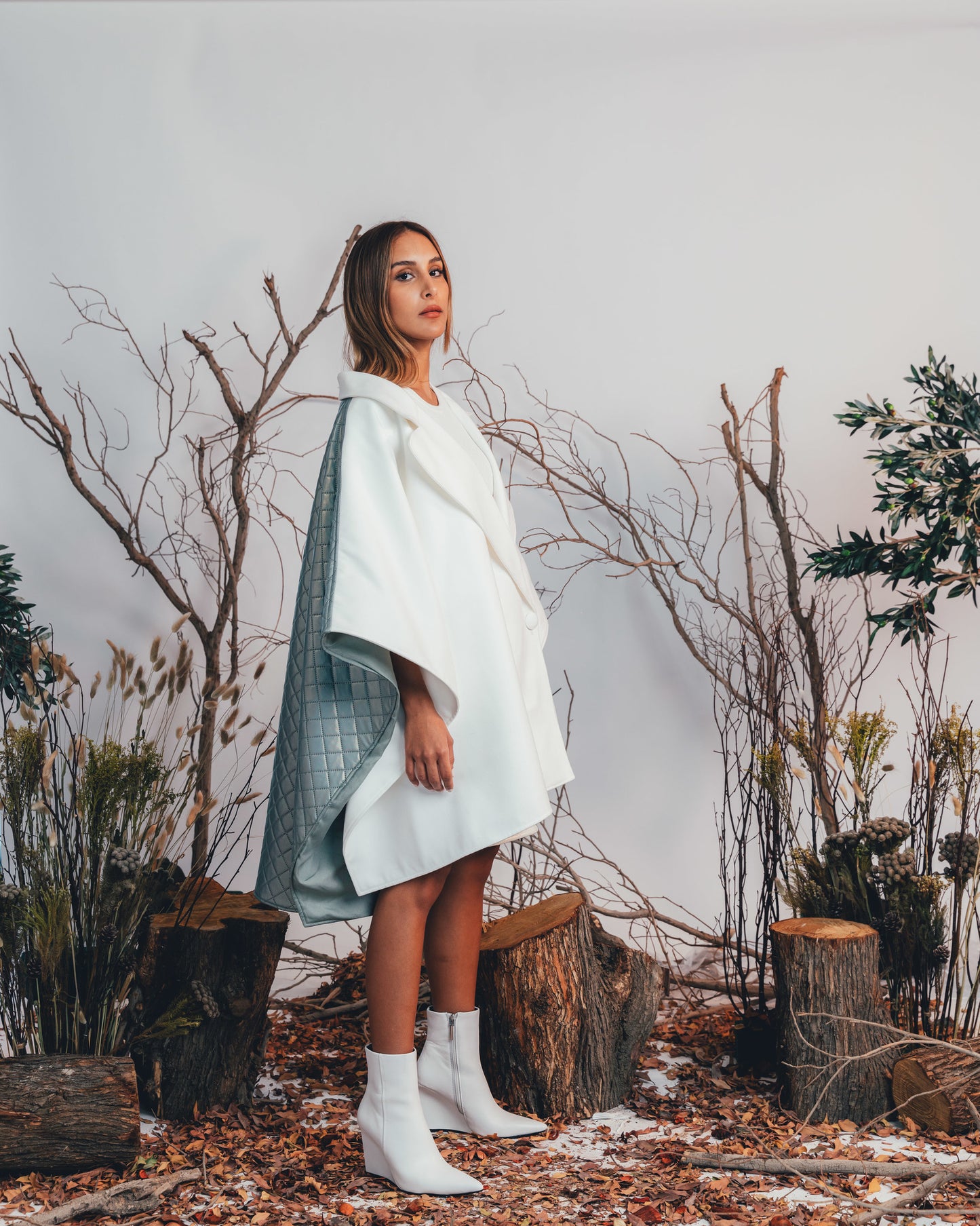 QUILTED LEATHER PONCHO (GREEN)